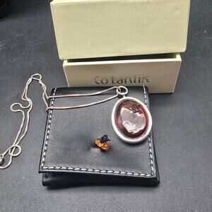 Cotanik 950 Silver Amber Pendant 925 Sterling Silver Chain In Box